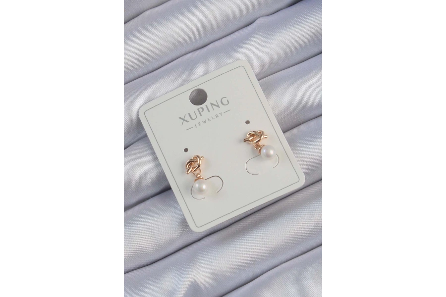 Shoecide Xuping Rose Renk İnci Taşlı Düğüm Küpe