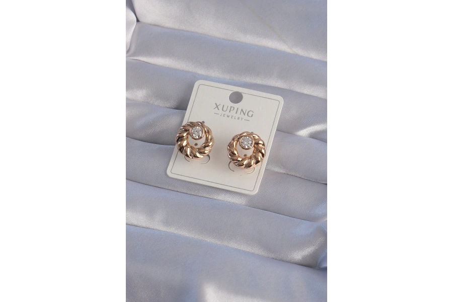 Shoecide Xuping Rose Renk Oval Zirkon Taşlı Burgu Model Küpe