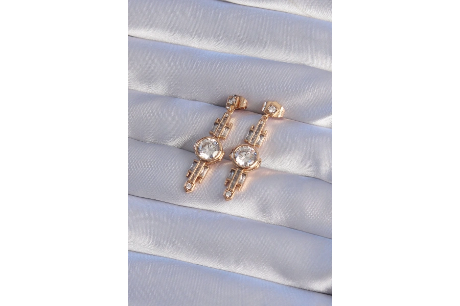 Shoecide Xuping Rose Renk Zirkon Taşlı Geometrik Sallantılı Küpe