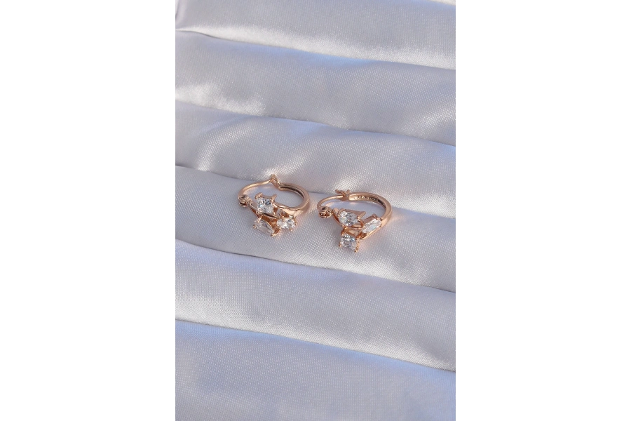 Shoecide Xuping Rose Renk Zirkon Taşlı Halka Küpe