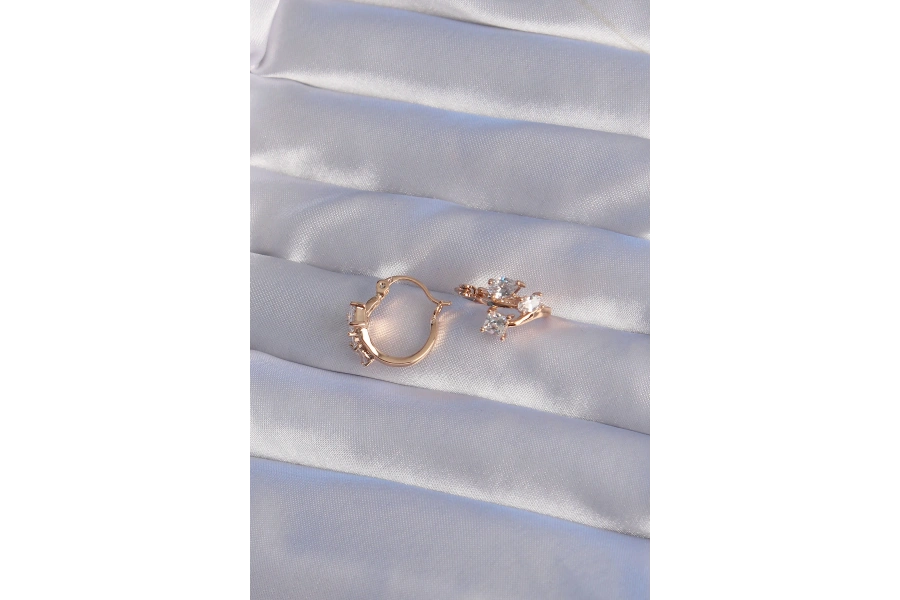 Shoecide Xuping Rose Renk Zirkon Taşlı Halka Küpe