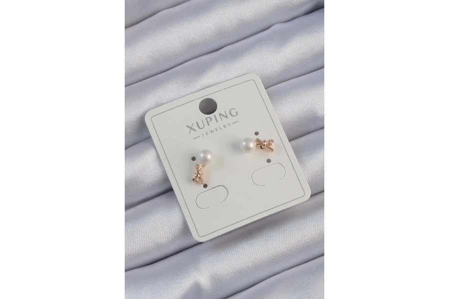 Shoecide Xuping Rose Renk Zirkon Taşlı İncili Minimal Fiyonk Küpe