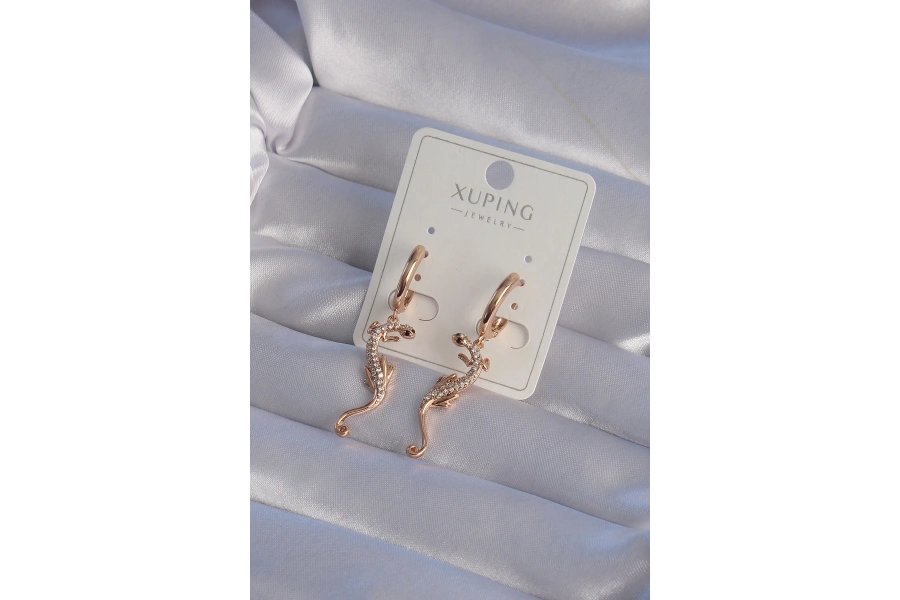 Shoecide Xuping Rose Renk Zirkon Taşlı Kertenkele Model Halka Küpe