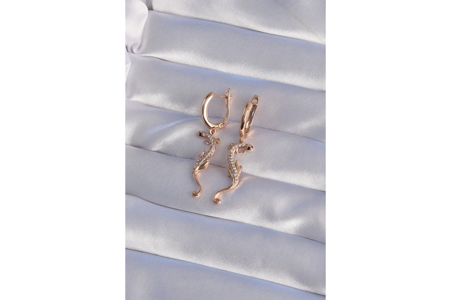 Shoecide Xuping Rose Renk Zirkon Taşlı Kertenkele Model Halka Küpe