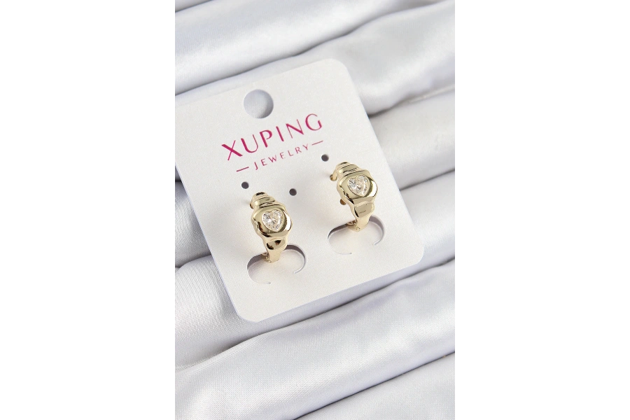 Shoecide Xuping Zirkon Taşlı Kalp Model Gold Renk Kadın Küpe