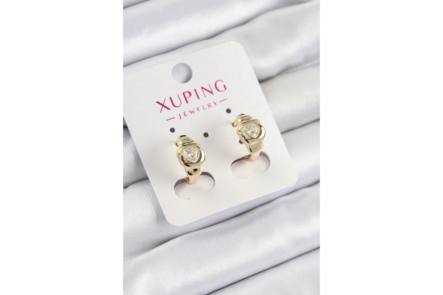 Shoecide Xuping Zirkon Taşlı Kalp Model Gold Renk Kadın Küpe