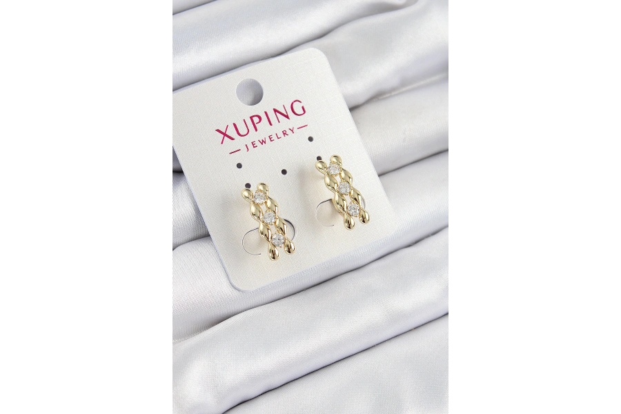 Shoecide Xuping Zirkon Taşlı Sıralı Damla Model Gold Renk Kadın Küpe