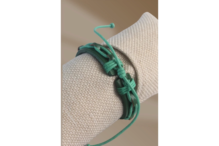 Shoecide Yeşil Renk Deri İpli Erkek Bileklik
