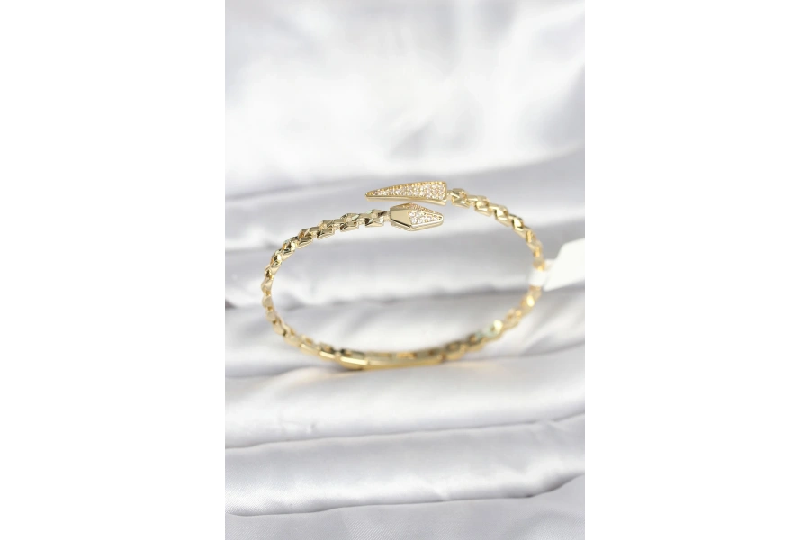 Shoecide Yılan Model Pirinç Gold Renk Kadın Kelepçe Bileklik