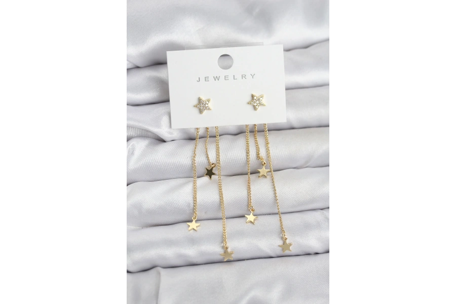 Shoecide Yıldız Model Gold Renk Pirinç Sallantılı Kadın Küpe