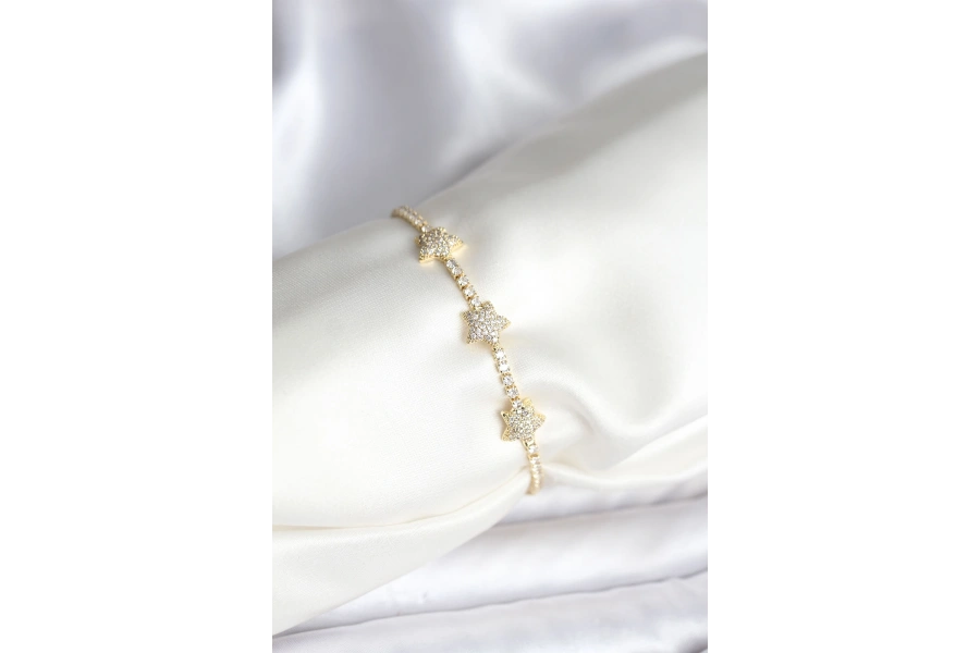 Shoecide Yıldız Model Zirkon Taşlı Gold Renk Pirinç Su Yolu Kadın Bileklik