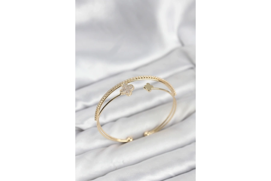 Shoecide Yonca Model Pirinç Gold Renk Kadın Bileklik