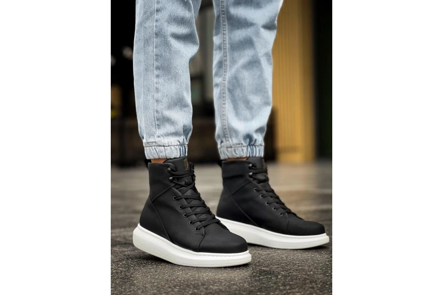 Shoecide Yüksek Taban Ayakkabı B-080 Siyah (beyaz Taban)