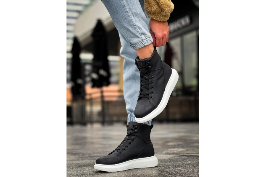 Shoecide Yüksek Taban Ayakkabı B-080 Siyah (beyaz Taban)