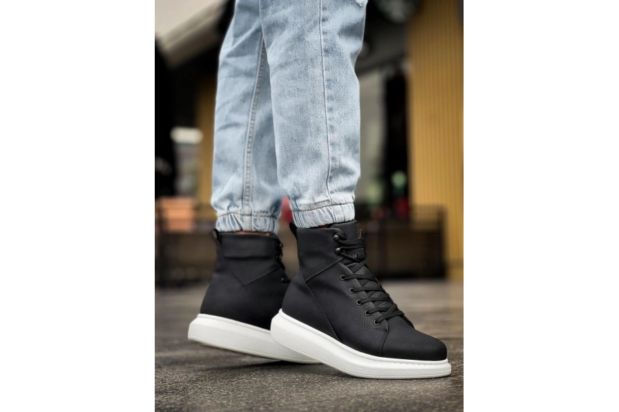 Shoecide Yüksek Taban Ayakkabı B-080 Siyah (beyaz Taban)
