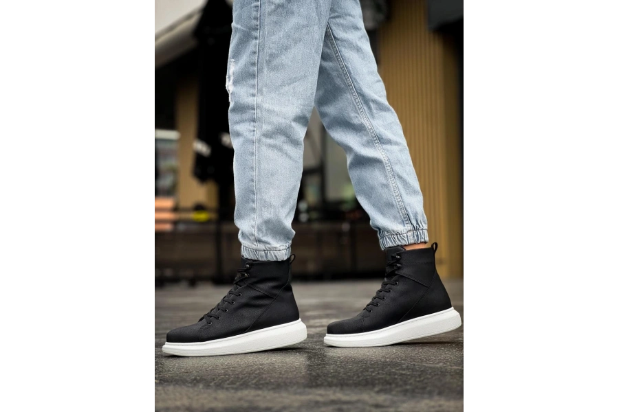 Shoecide Yüksek Taban Ayakkabı B-080 Siyah (beyaz Taban)
