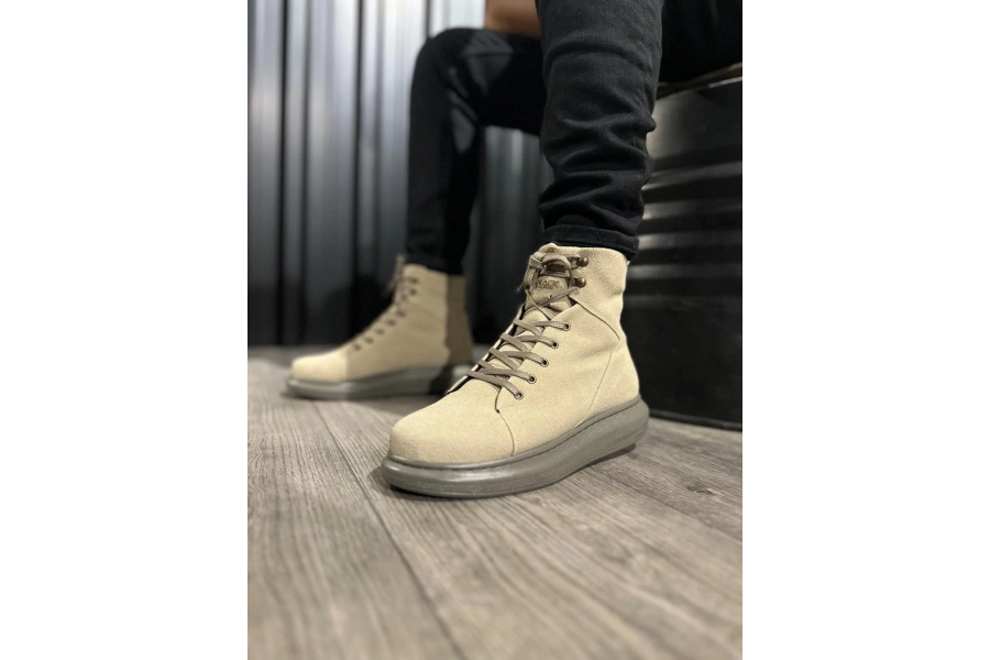 Shoecide Yüksek Taban Ayakkabı B-080 Vizon Süet