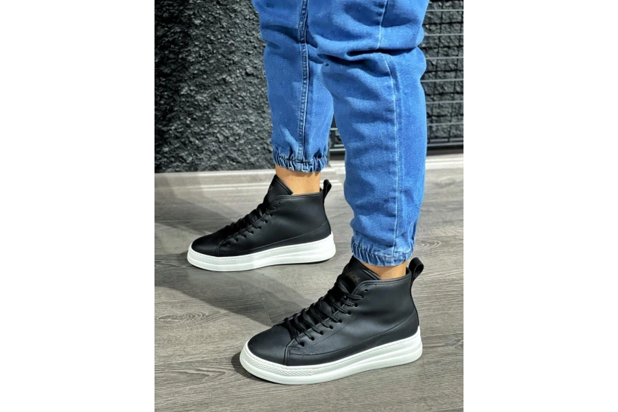 Shoecide Yüksek Taban Ayakkabı C-030 Siyah (beyaz Taban)
