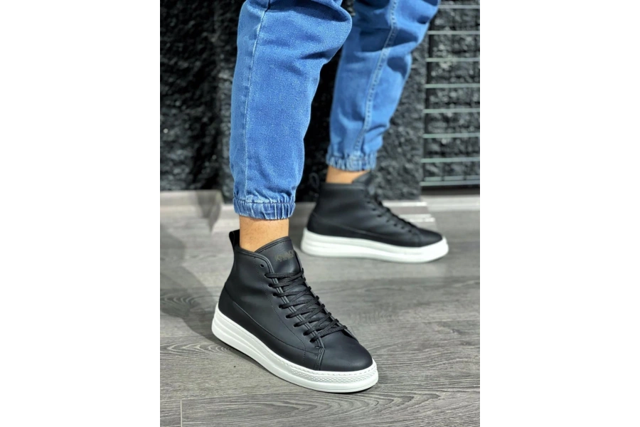 Shoecide Yüksek Taban Ayakkabı C-030 Siyah (beyaz Taban)