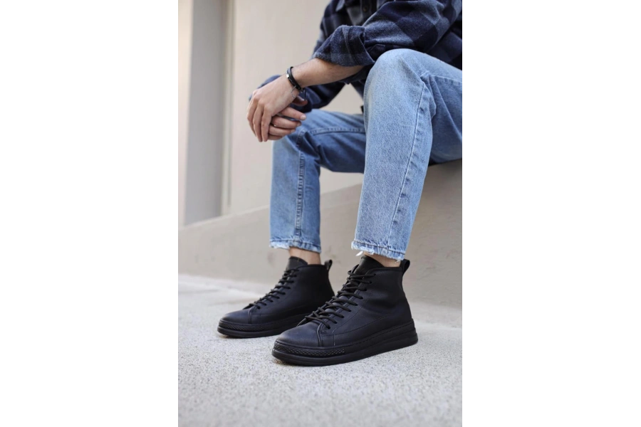 Shoecide Yüksek Taban Ayakkabı C-030 Siyah (siyah Taban)