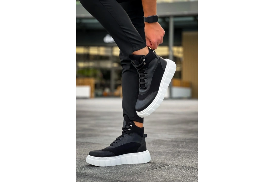 Shoecide Yüksek Taban Bot 104 Siyah (beyaz Taban)