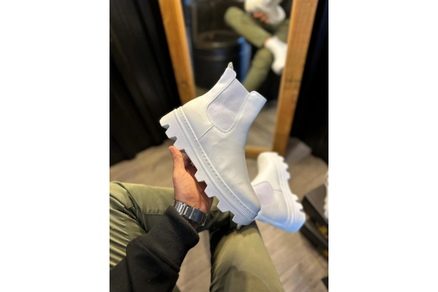 Shoecide Yüksek Taban Chelsea Bot 113 Beyaz