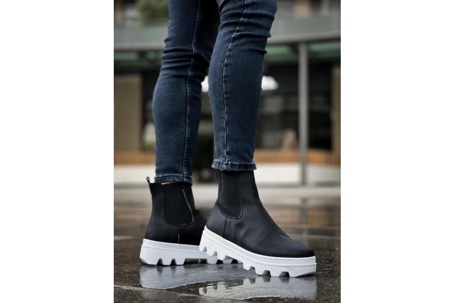 Shoecide Yüksek Taban Chelsea Bot 113 Siyah (beyaz Taban)