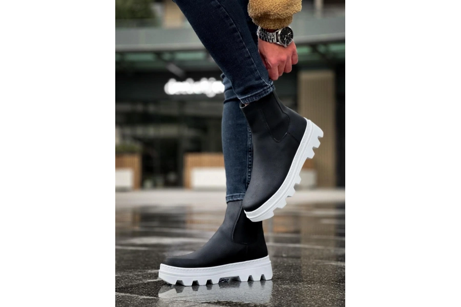 Shoecide Yüksek Taban Chelsea Bot 113 Siyah (beyaz Taban)