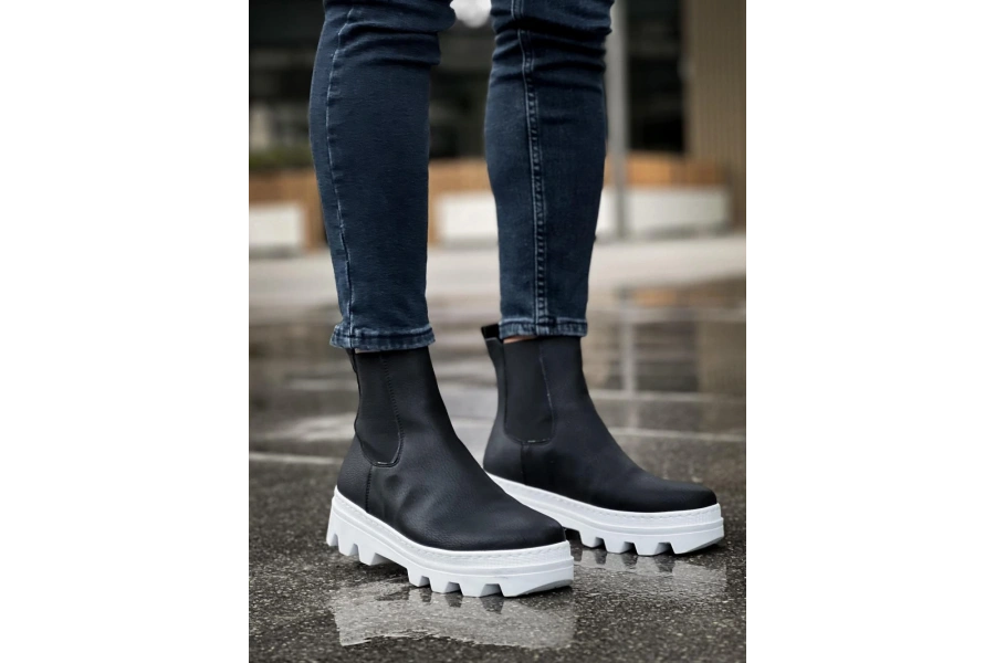Shoecide Yüksek Taban Chelsea Bot 113 Siyah (beyaz Taban)