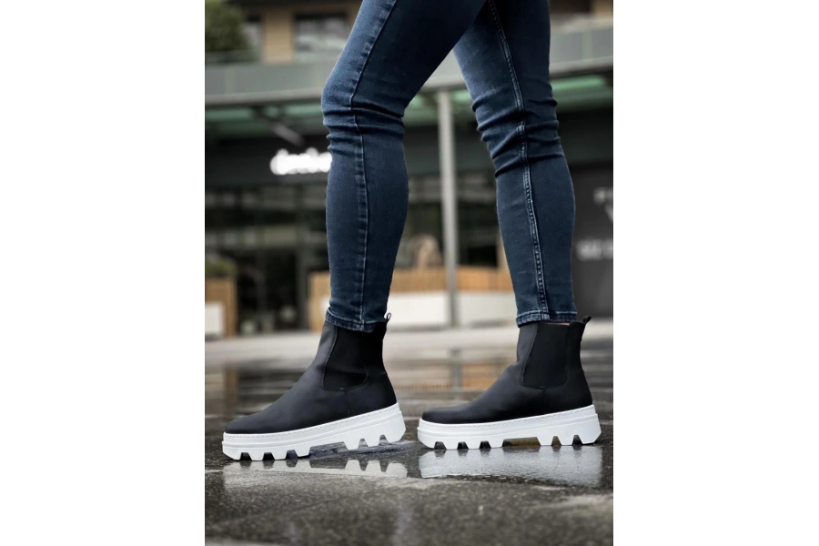 Shoecide Yüksek Taban Chelsea Bot 113 Siyah (beyaz Taban)