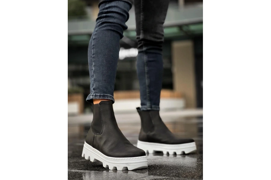 Shoecide Yüksek Taban Chelsea Bot 113 Siyah (beyaz Taban)