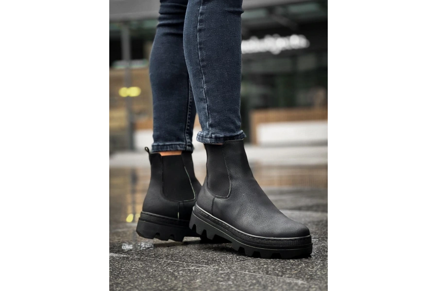 Shoecide Yüksek Taban Chelsea Bot 113 Siyah (siyah Taban)