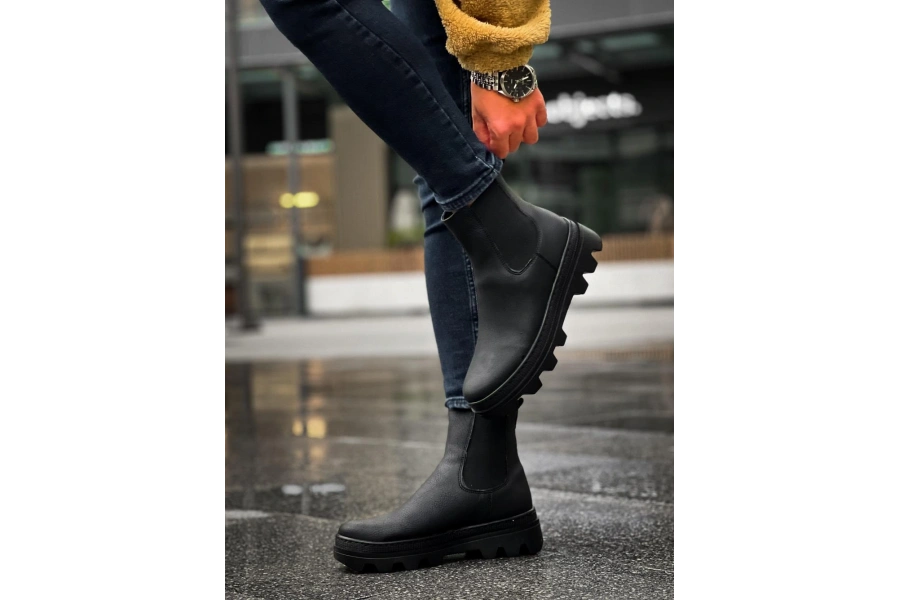 Shoecide Yüksek Taban Chelsea Bot 113 Siyah (siyah Taban)