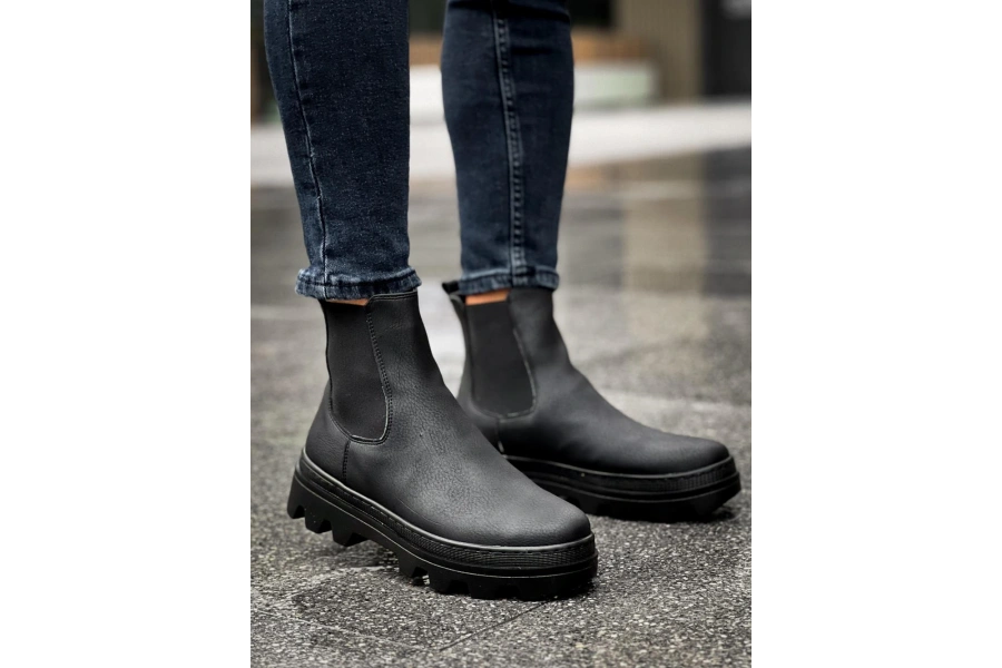 Shoecide Yüksek Taban Chelsea Bot 113 Siyah (siyah Taban)