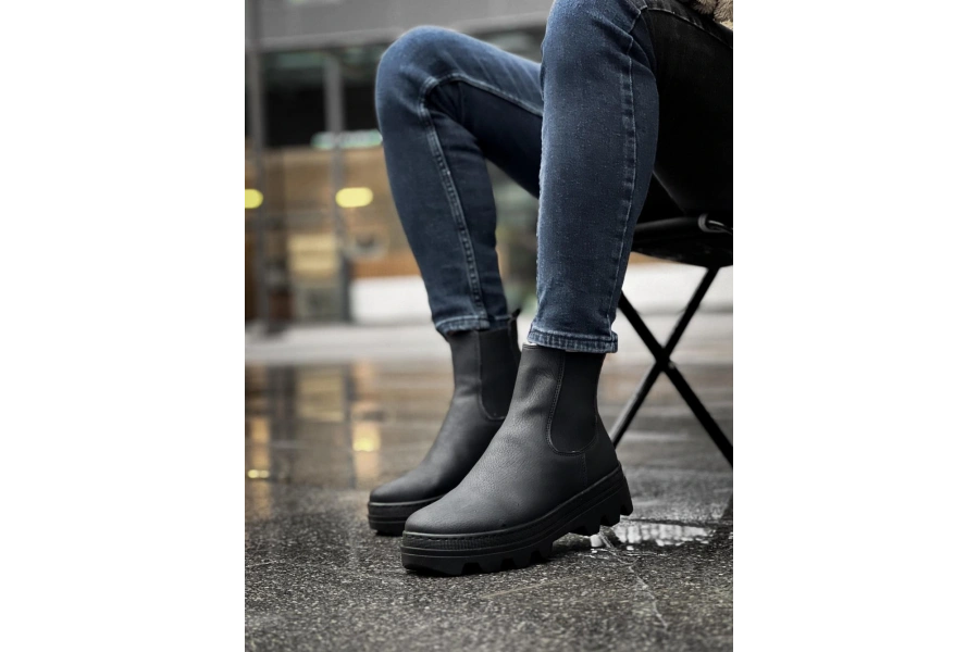 Shoecide Yüksek Taban Chelsea Bot 113 Siyah (siyah Taban)