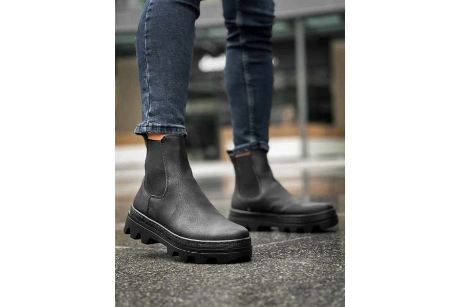 Shoecide Yüksek Taban Chelsea Bot 113 Siyah (siyah Taban)