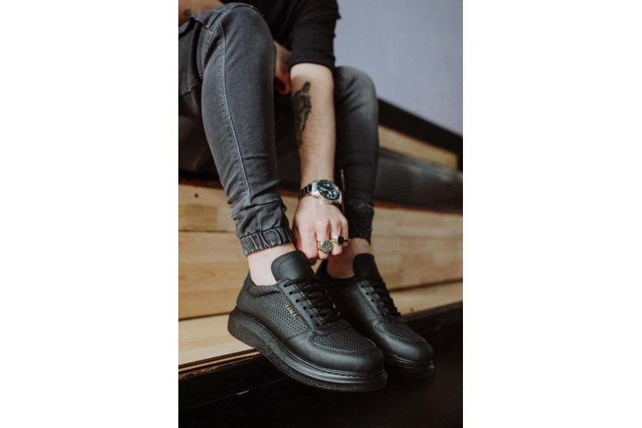 Shoecide Yüksek Taban Günlük Ayakkabı 042 Siyah (siyah Taban)