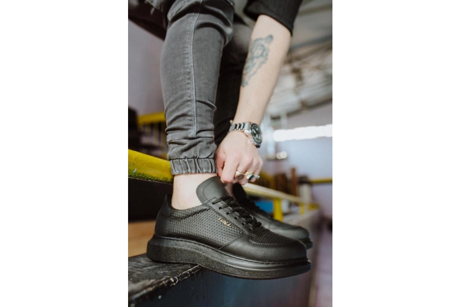 Shoecide Yüksek Taban Günlük Ayakkabı 042 Siyah (siyah Taban)