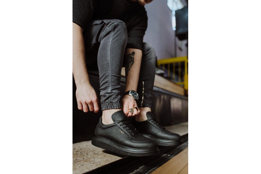 Shoecide Yüksek Taban Günlük Ayakkabı 042 Siyah (siyah Taban)