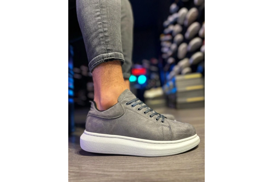 Shoecide Yüksek Taban Günlük Ayakkabı 044 Gri Süet (beyaz Taban)