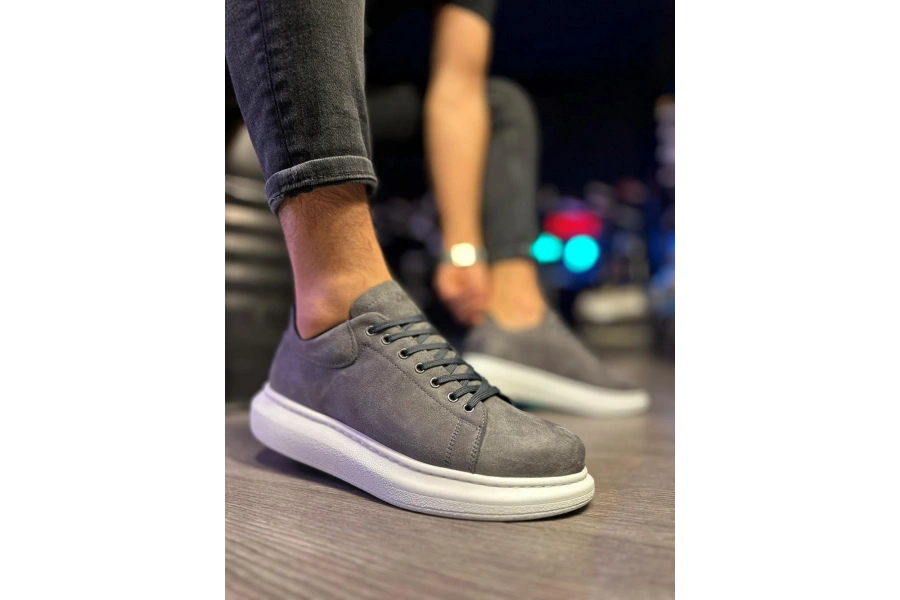 Shoecide Yüksek Taban Günlük Ayakkabı 044 Gri Süet (beyaz Taban)