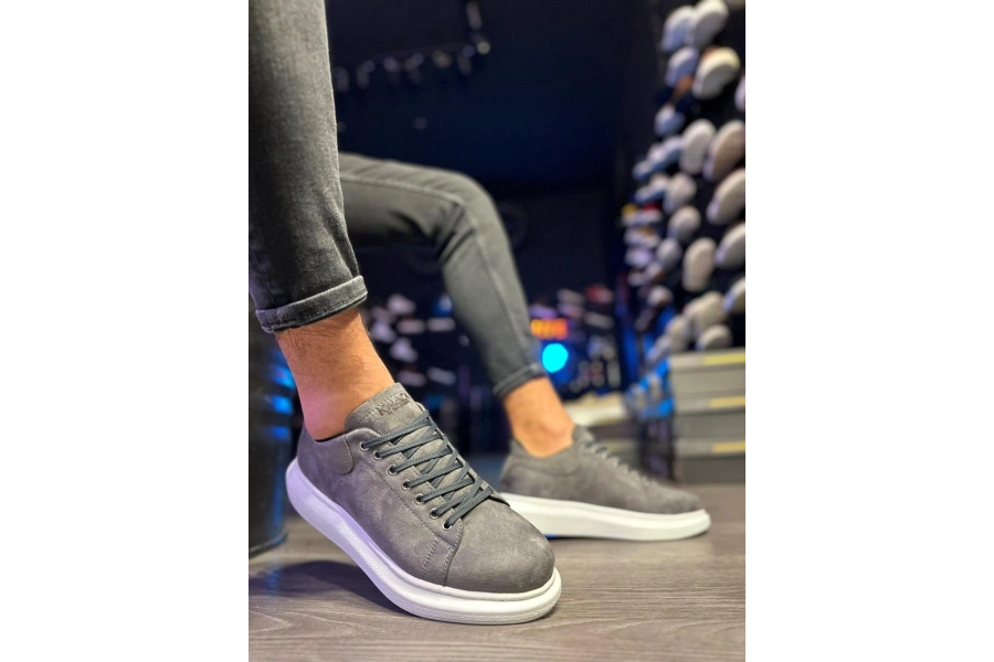 Shoecide Yüksek Taban Günlük Ayakkabı 044 Gri Süet (beyaz Taban)