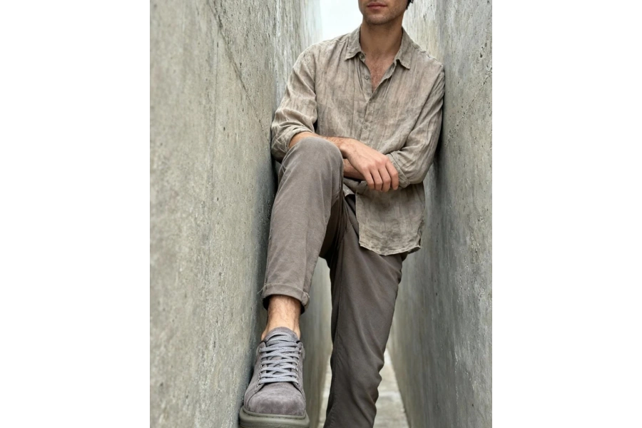 Shoecide Yüksek Taban Günlük Ayakkabı 044 Gri Süet (yeşil Taban)