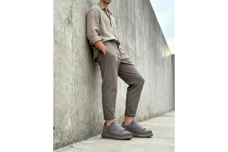 Shoecide Yüksek Taban Günlük Ayakkabı 044 Gri Süet (yeşil Taban)