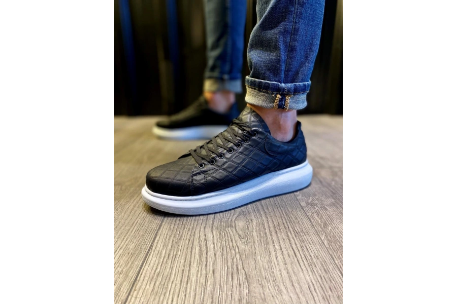 Shoecide Yüksek Taban Günlük Ayakkabı 044 Kapitone Siyah (beyaz Taban)