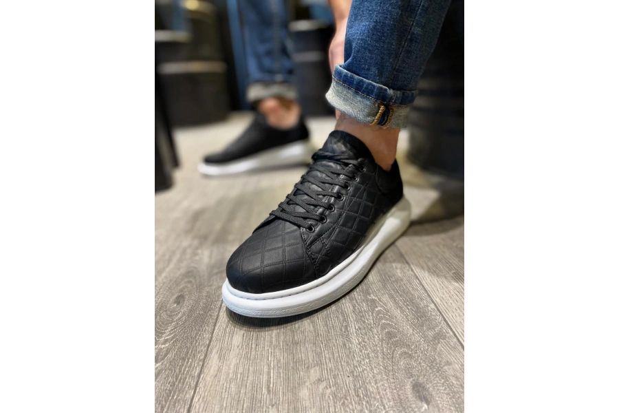 Shoecide Yüksek Taban Günlük Ayakkabı 044 Kapitone Siyah (beyaz Taban)