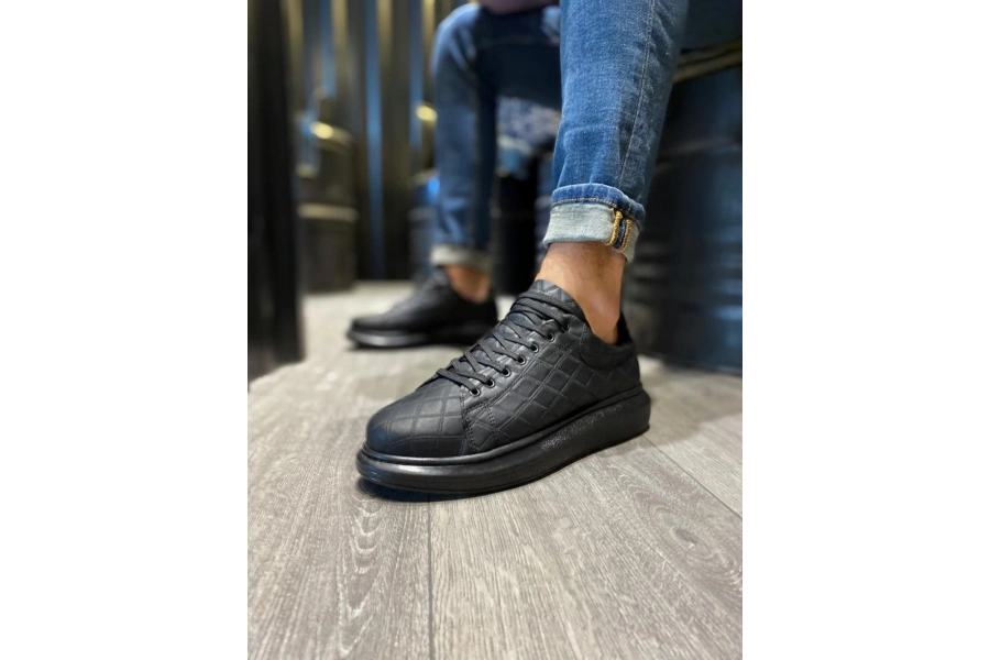 Shoecide Yüksek Taban Günlük Ayakkabı 044 Kapitone Siyah (siyah Taban)