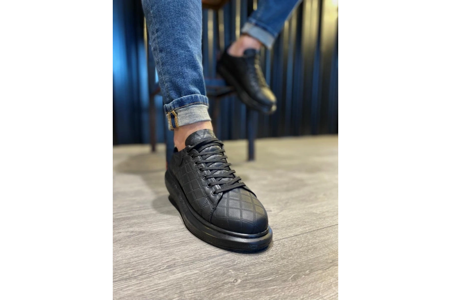 Shoecide Yüksek Taban Günlük Ayakkabı 044 Kapitone Siyah (siyah Taban)