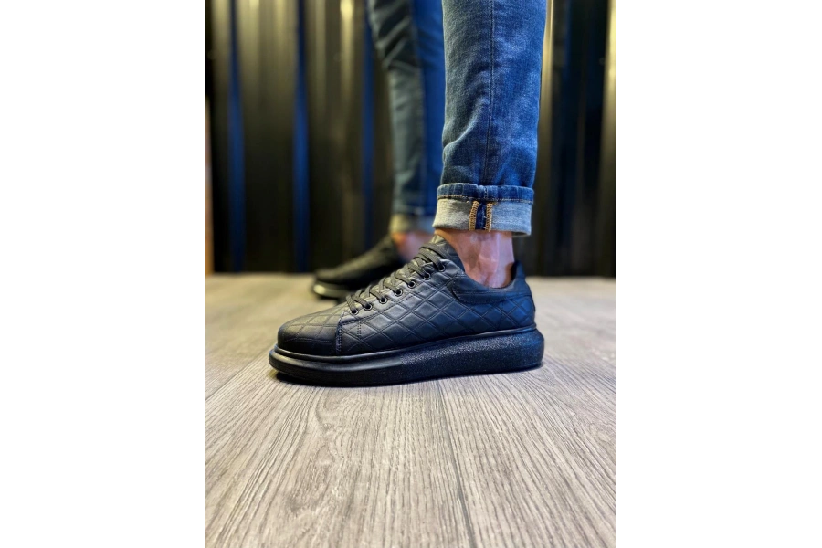 Shoecide Yüksek Taban Günlük Ayakkabı 044 Kapitone Siyah (siyah Taban)