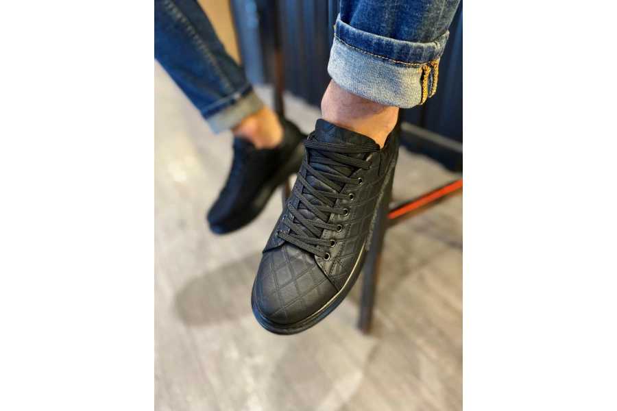Shoecide Yüksek Taban Günlük Ayakkabı 044 Kapitone Siyah (siyah Taban)